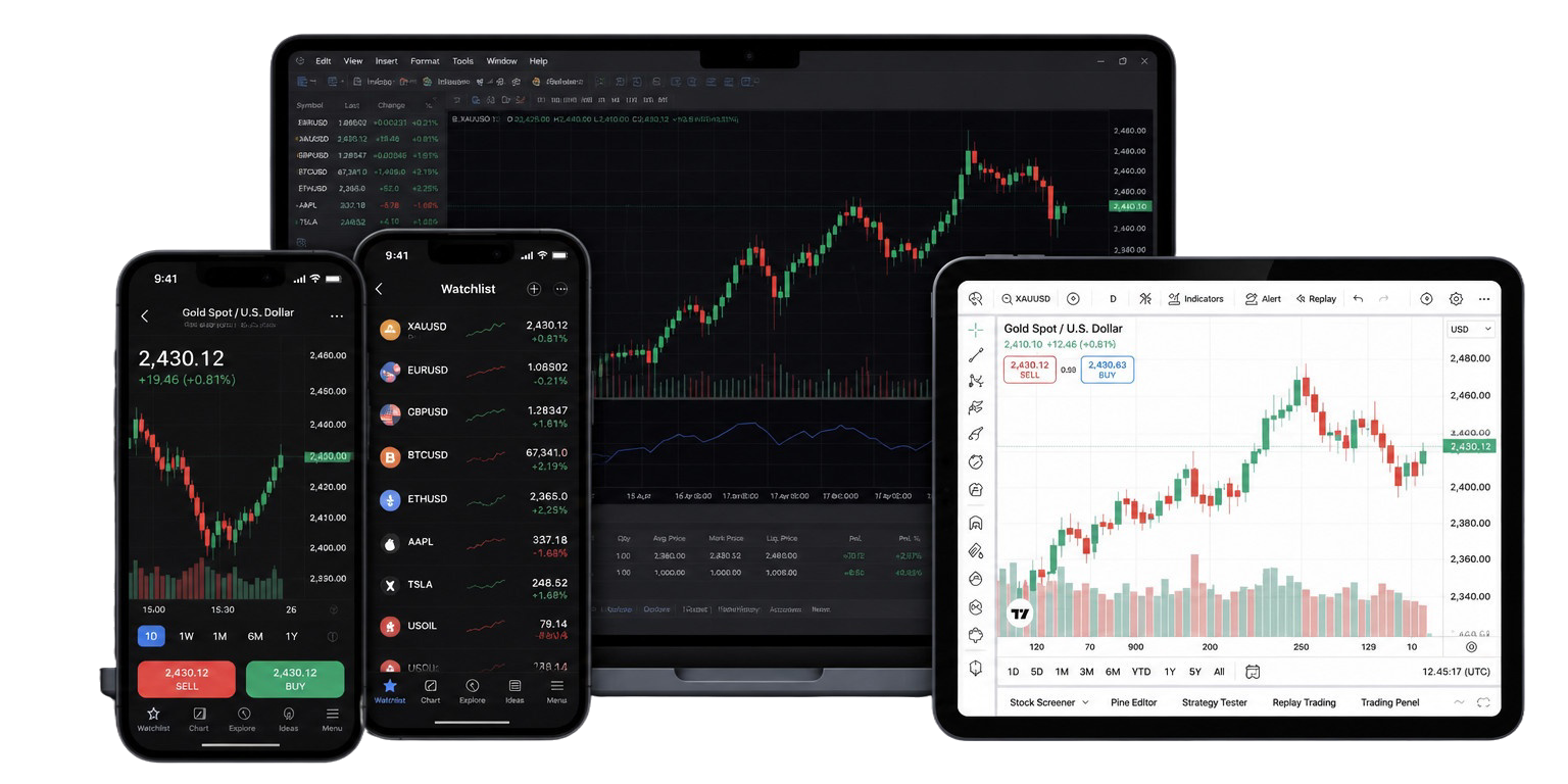 Торговая платформа на ноутбуке, планшете и смартфоне